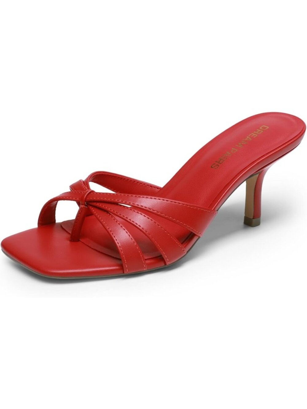 🆕 Women's Red Thong Kitten Heel Square Toe Cushioned Mules Casual Sandals